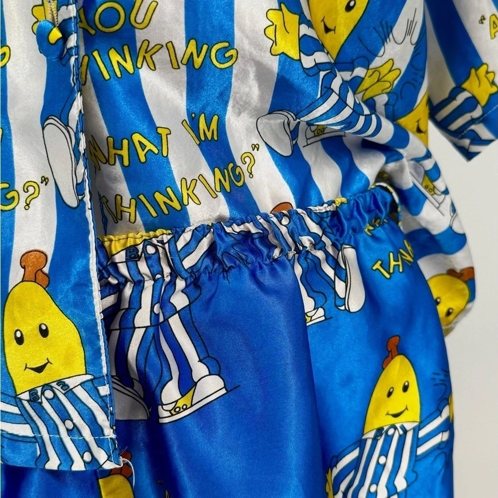 VINTAGE 90s Davenport Bananas in Pyjamas Polyester Satin Stripe Pajama Short Set